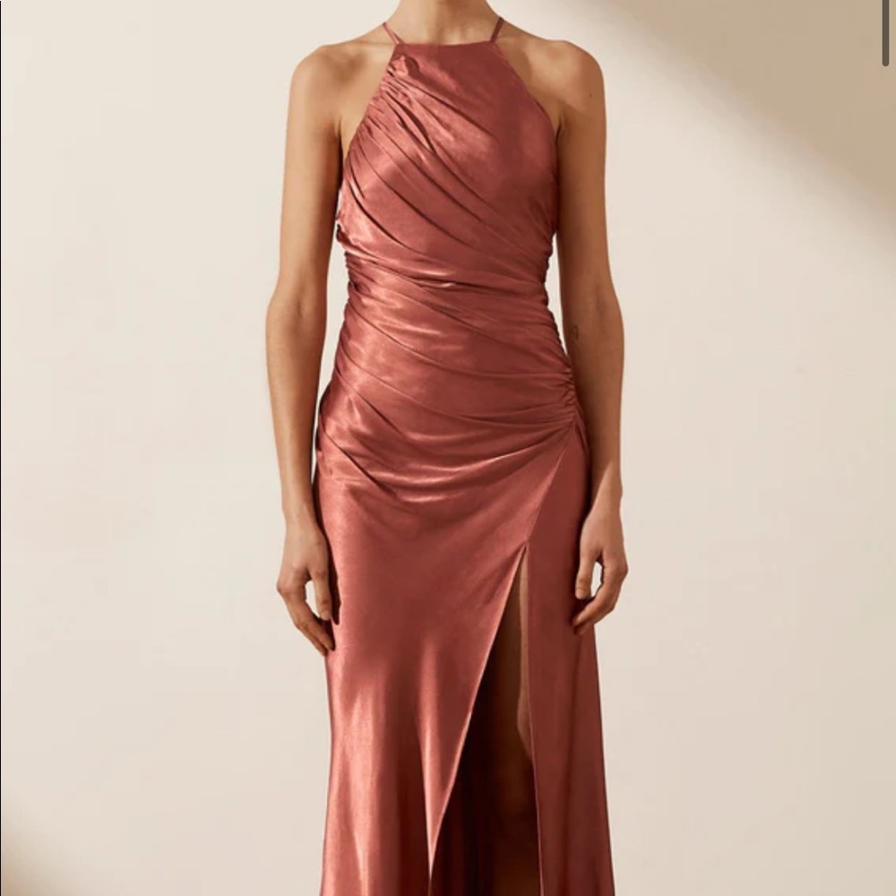 La Luna Gathered Square MIDI Dress in Terracotta